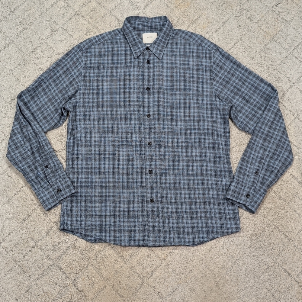 Billy Reid Shirt Mens M Blue Gray Plaid Tuscumbia Button Down Standard Cotton